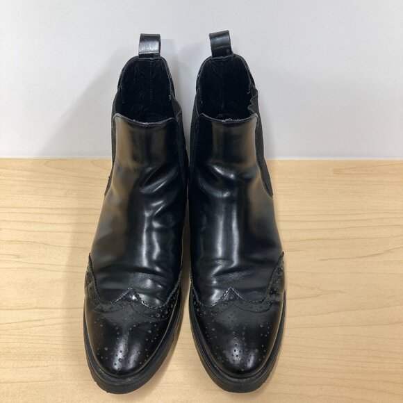 Massimo Dutti Black Chelsea Boots, Eur 40, Women US 9, Brogue Wingtip Leather - Picture 2 of 9